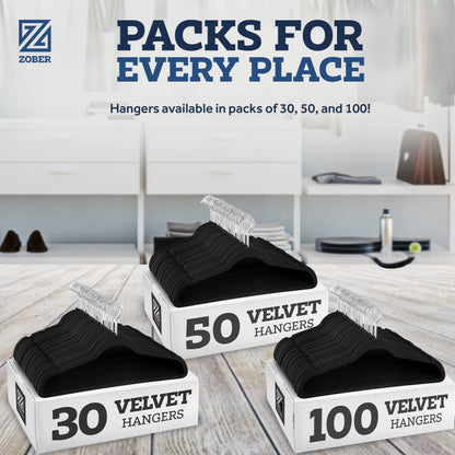 UPDATE: DEAD ❗ Zober Velvet Hangers 30 Pack - Heavy Duty Black Hangers for Coats, Pants & Dress Clothes - Non Slip Clothes Hanger Set - Space Saving Felt Hangers for Clothing