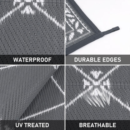 HiiARug Reversible Mat Plastic Outdoor Rugs for Patios Clearance Waterproof Plastic Straw Rug Large Area Rug for Outdoor, Porch, Patio, RV,Camping(5x7Ft, Grey)