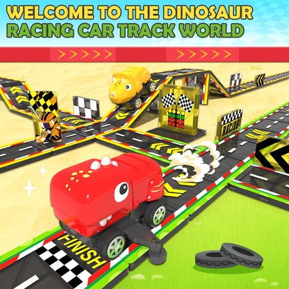 Dinosaur Magnetic Tiles with Race Track Cars