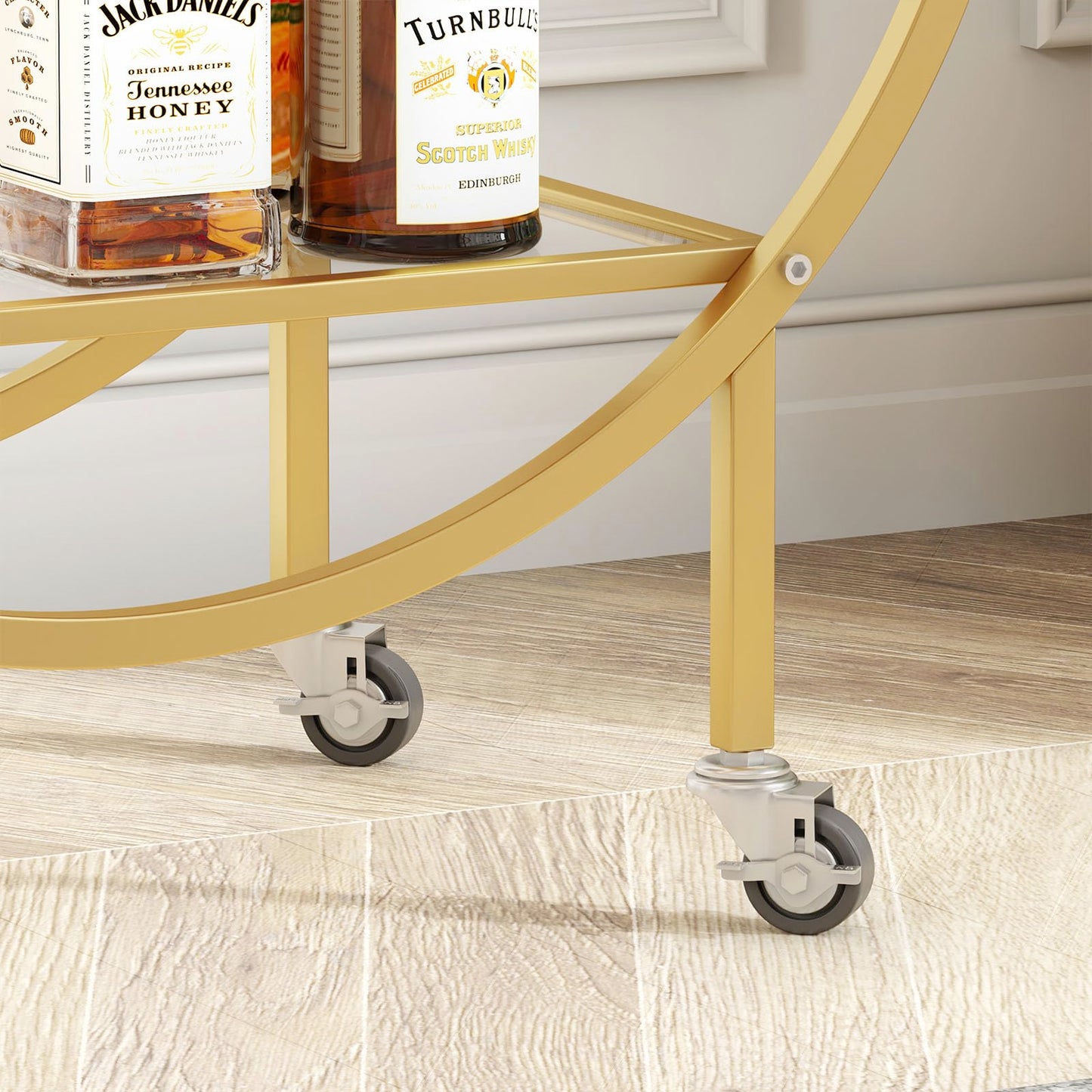 SMARTISBEAUTY Gold Bar Carts with Glass Holders and Wine Rack,3 Tier Rolling Bar Serving Carts with Glass Shelves,Metal Bar Carts for The Home Kitchen, Party Outdoor Indoor (0 Handle)