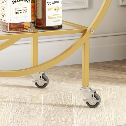 SMARTISBEAUTY Gold Bar Carts with Glass Holders and Wine Rack,3 Tier Rolling Bar Serving Carts with Glass Shelves,Metal Bar Carts for The Home Kitchen, Party Outdoor Indoor (0 Handle)