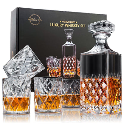 Whiskey Decanter Set with 4 Glasses Gift Box