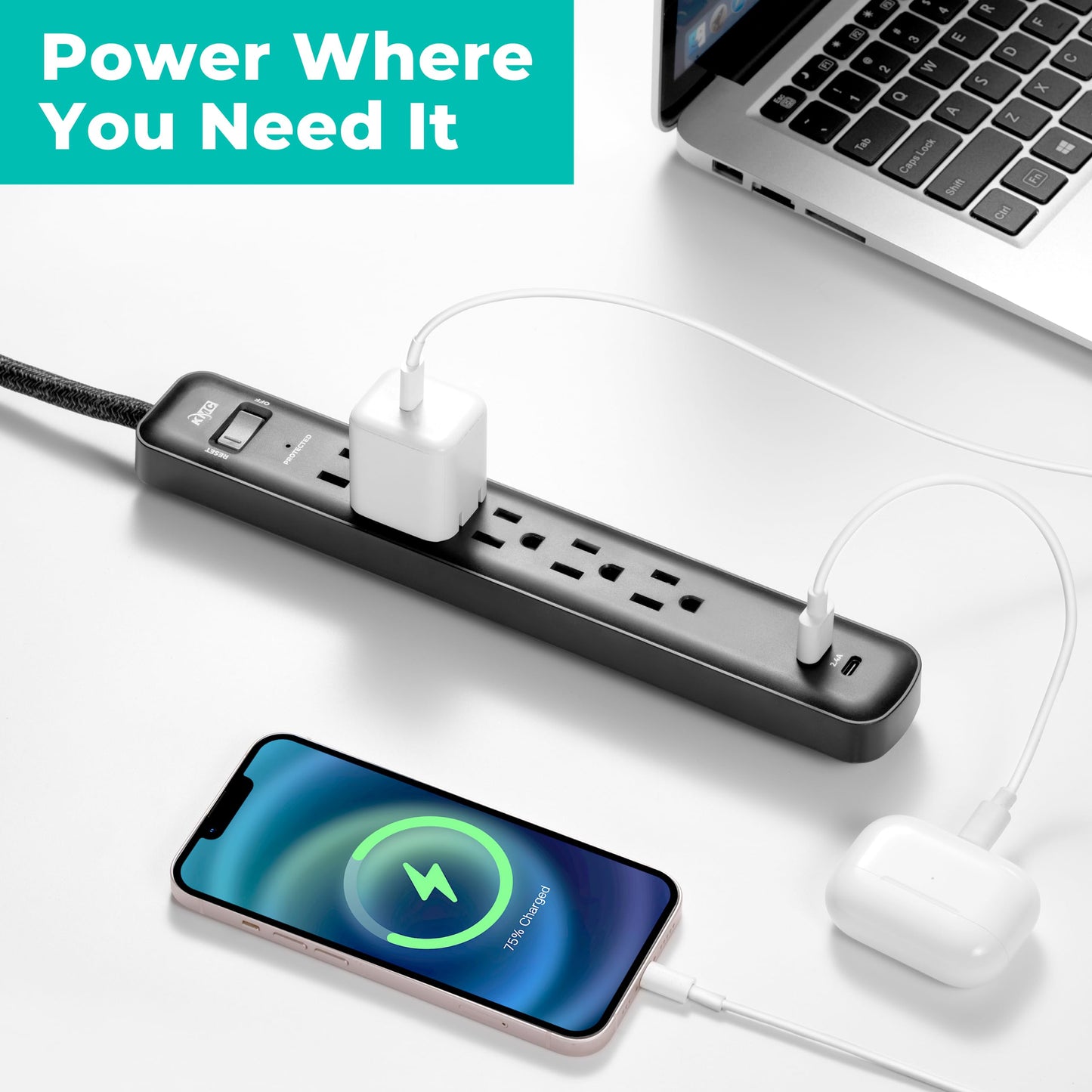 KMC 5-Outlet Surge Protector with USB Ports