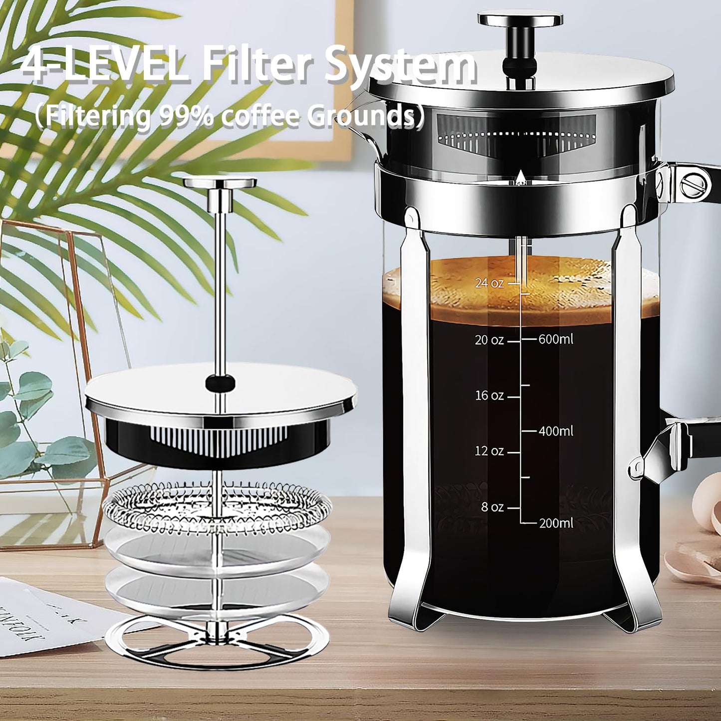 French Press Coffee Maker with 4 Filters System