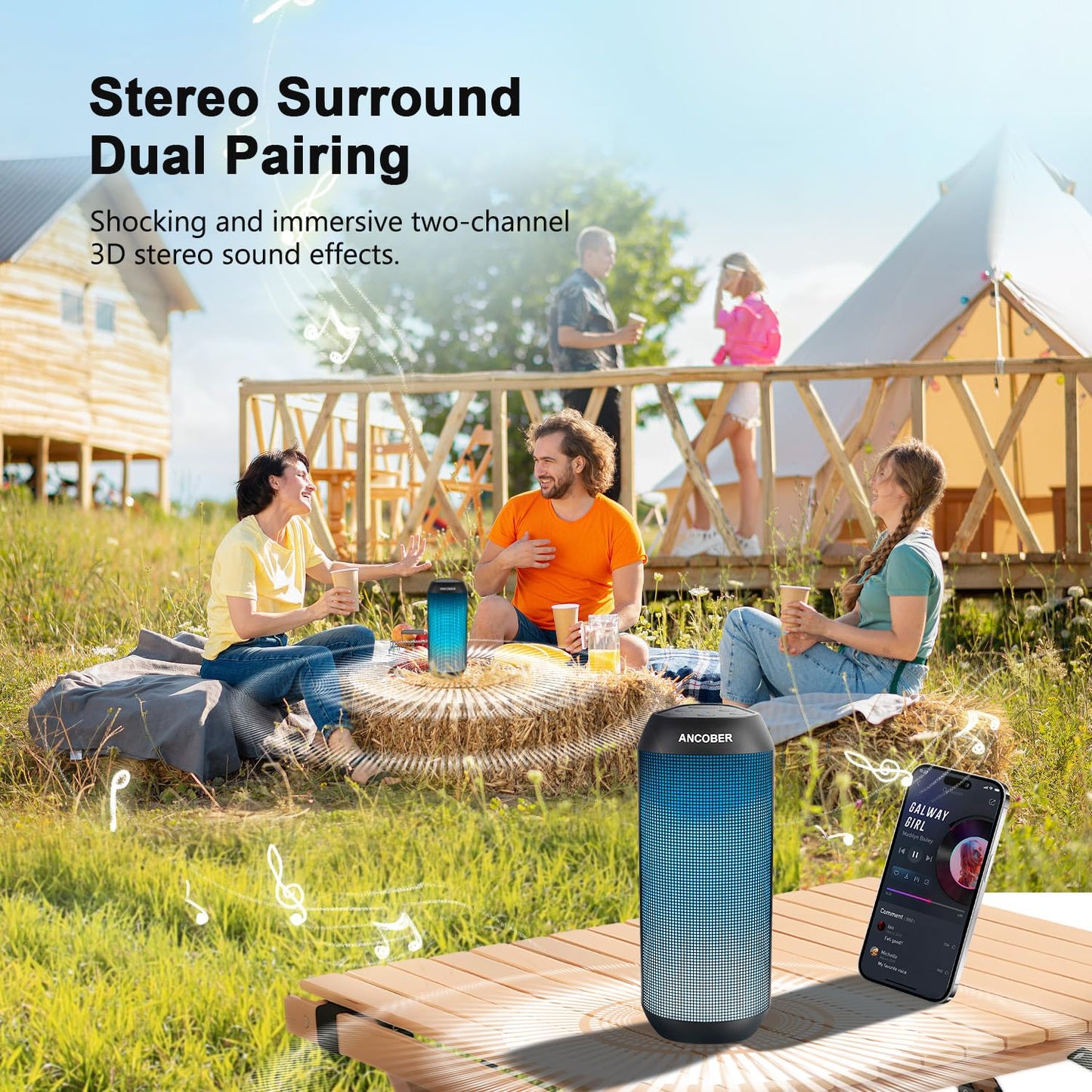 Portable Bluetooth Speaker with Lights & Waterproof
