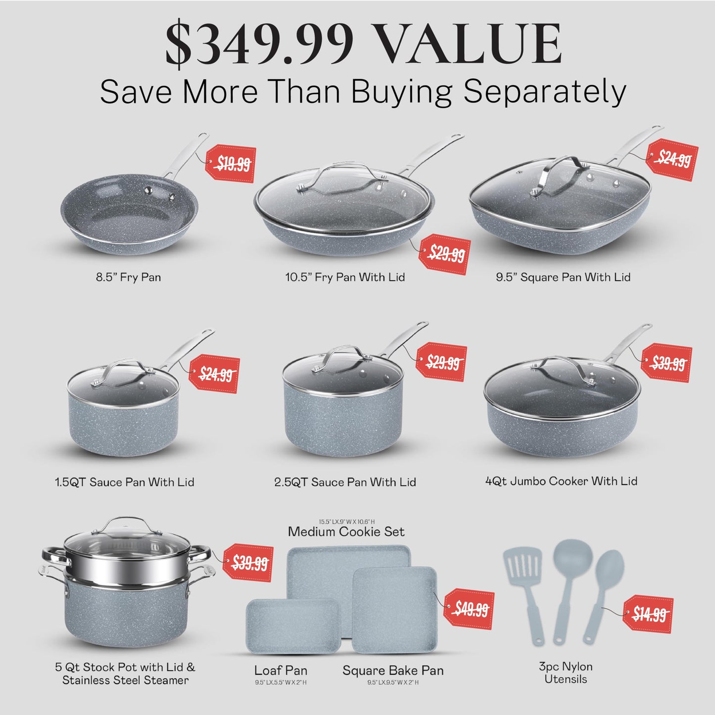 20 Pc Granitestone Nonstick Cookware Set with Utensils