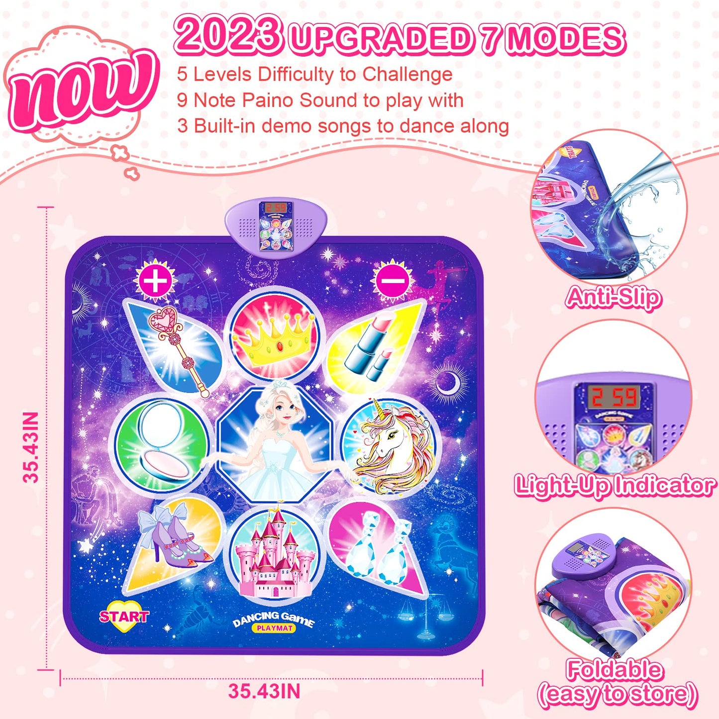 Skirfy Dance Mat, Unicorn Toys for Girls Electronic Dance Pad with 7 Games Mode, Dance Games with Touch Sensitive LED Lights, Birthday Party Games for Toddler Girls for 3-12