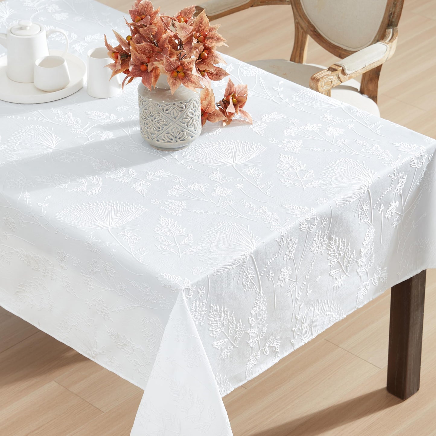 Laura Ashley Embroidered Jacquard Tablecloth, 60" x 102"