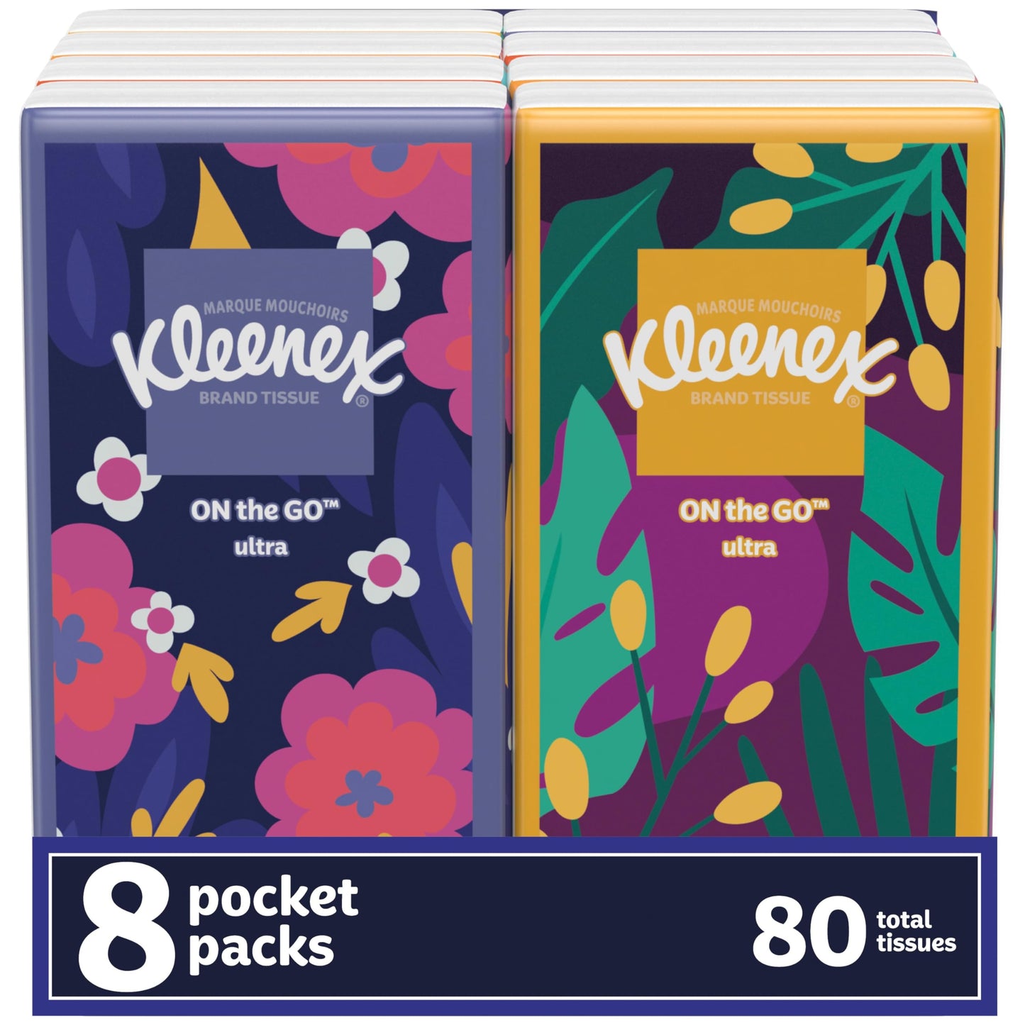 Kleenex On-The-Go Facial Tissues, 8 Packs, 80 Tissues