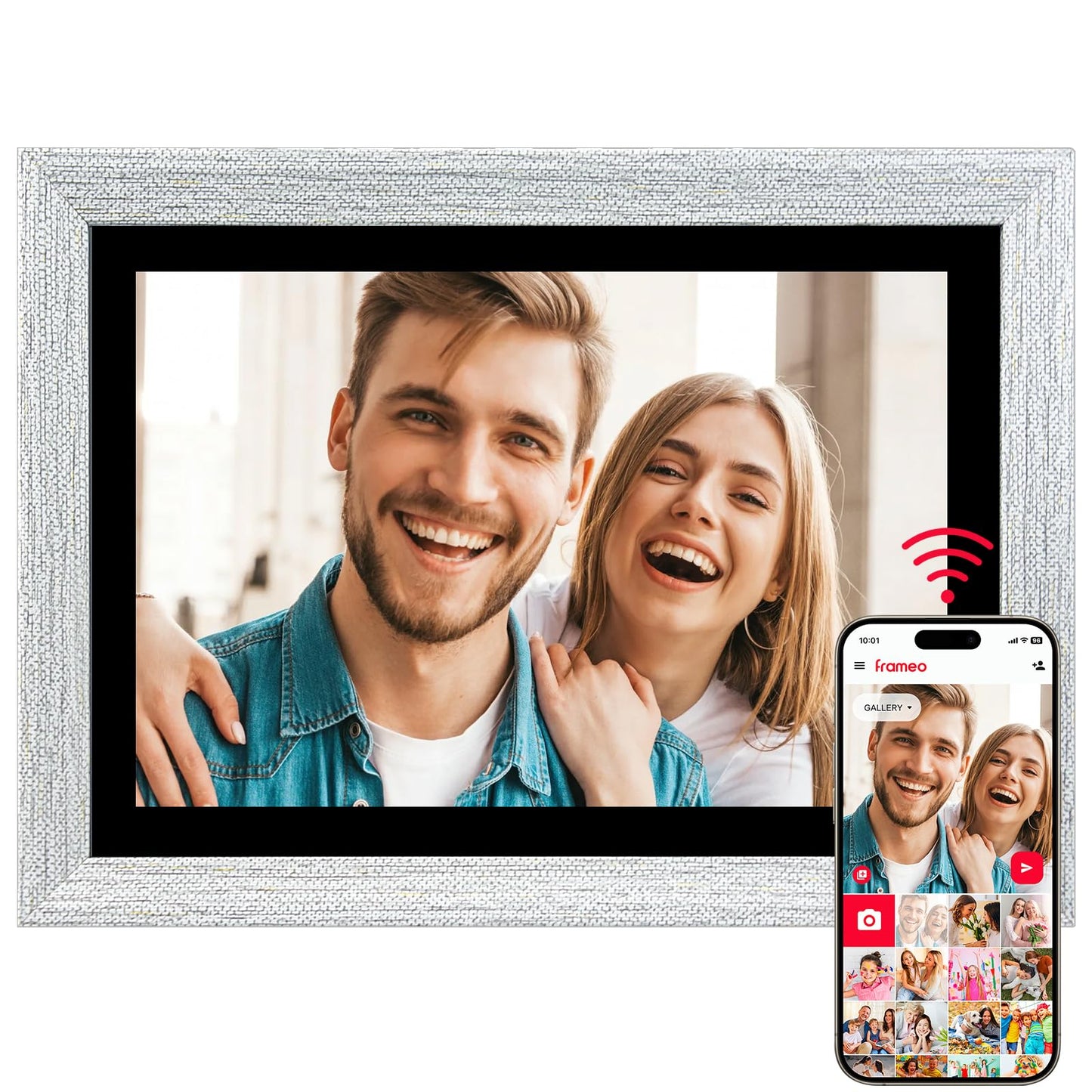 10.1 Inch WiFi Digital Picture Frame, IPS Touch Screen Smart Cloud Photo Frame with 16GB Storage, Auto Rotate, Wall Mountable, Easy Setup to Upload Photos/Videos via FRAMEO App (Wooden)