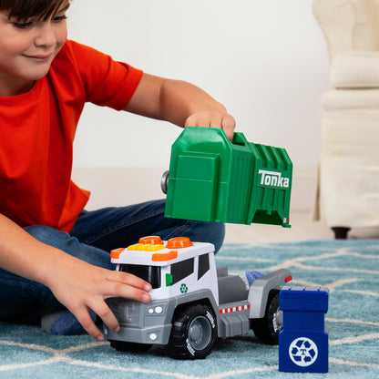 Tonka, Crank and Haul Garbage Truck- Made with Sturdy Plastic, White and Green Kid Powered Toy Construction Truck, Ages 3+ Boys and Girls, Kids, Toddlers, Christmas Birthday Gifts