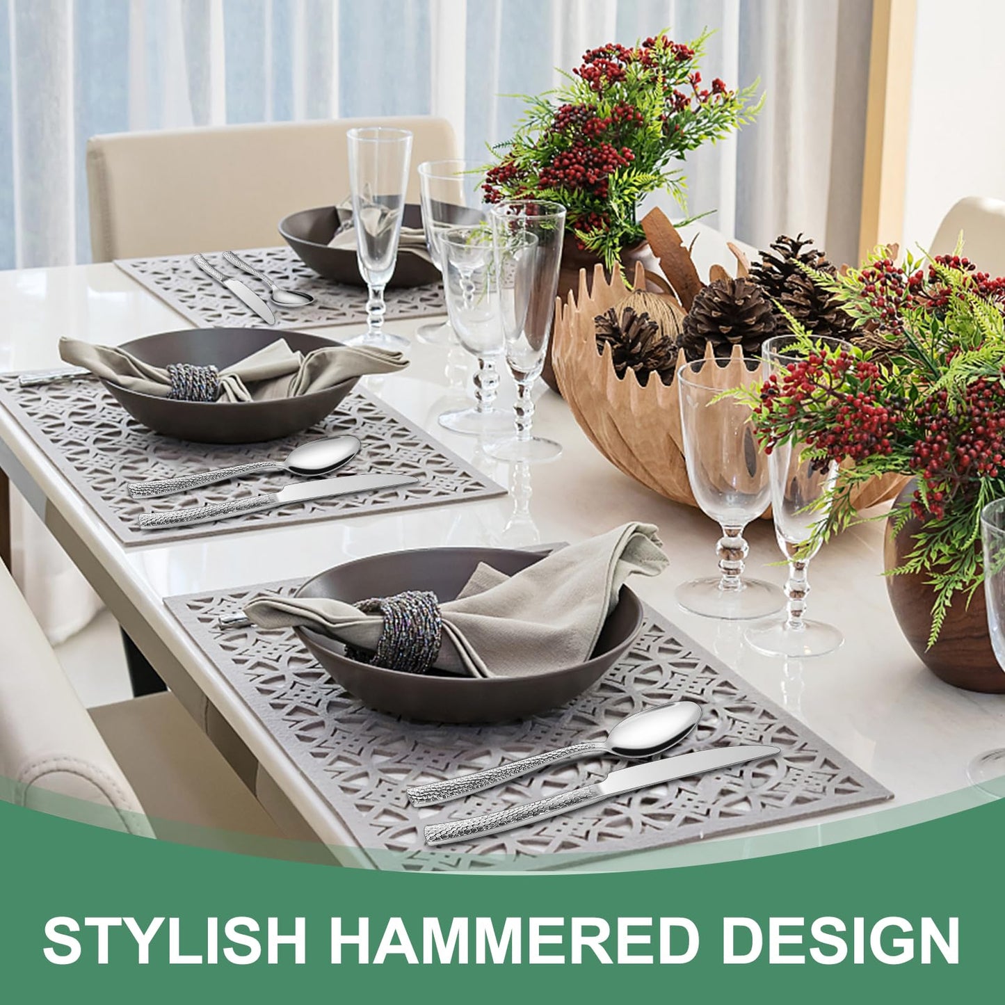 Hammered 40-Piece Stainless Steel Flatware Set