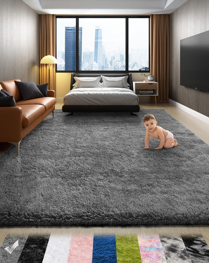 Fluffy Gray Shag Area Rug for Bedroom