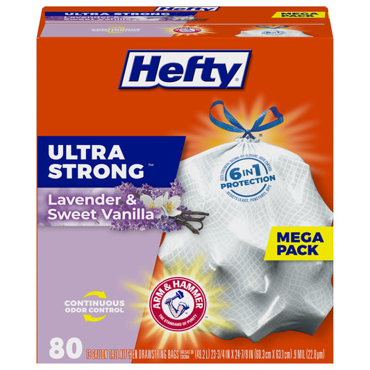 Hefty 13 Gallon Drawstring Trash Bags, Lavender Scent