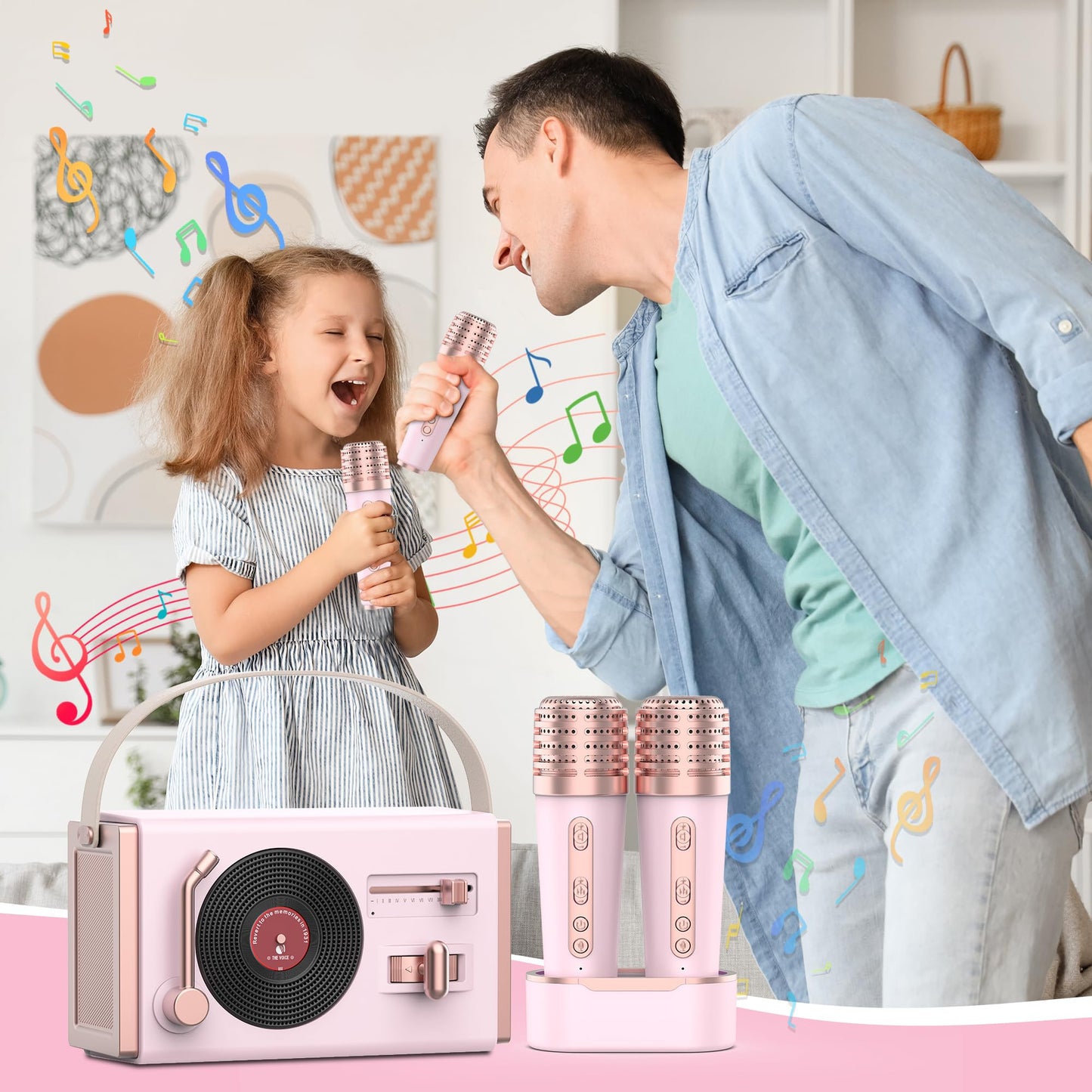 Mini Karaoke Machine with 2 Wireless Microphones