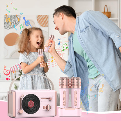 Mini Karaoke Machine with 2 Wireless Microphones