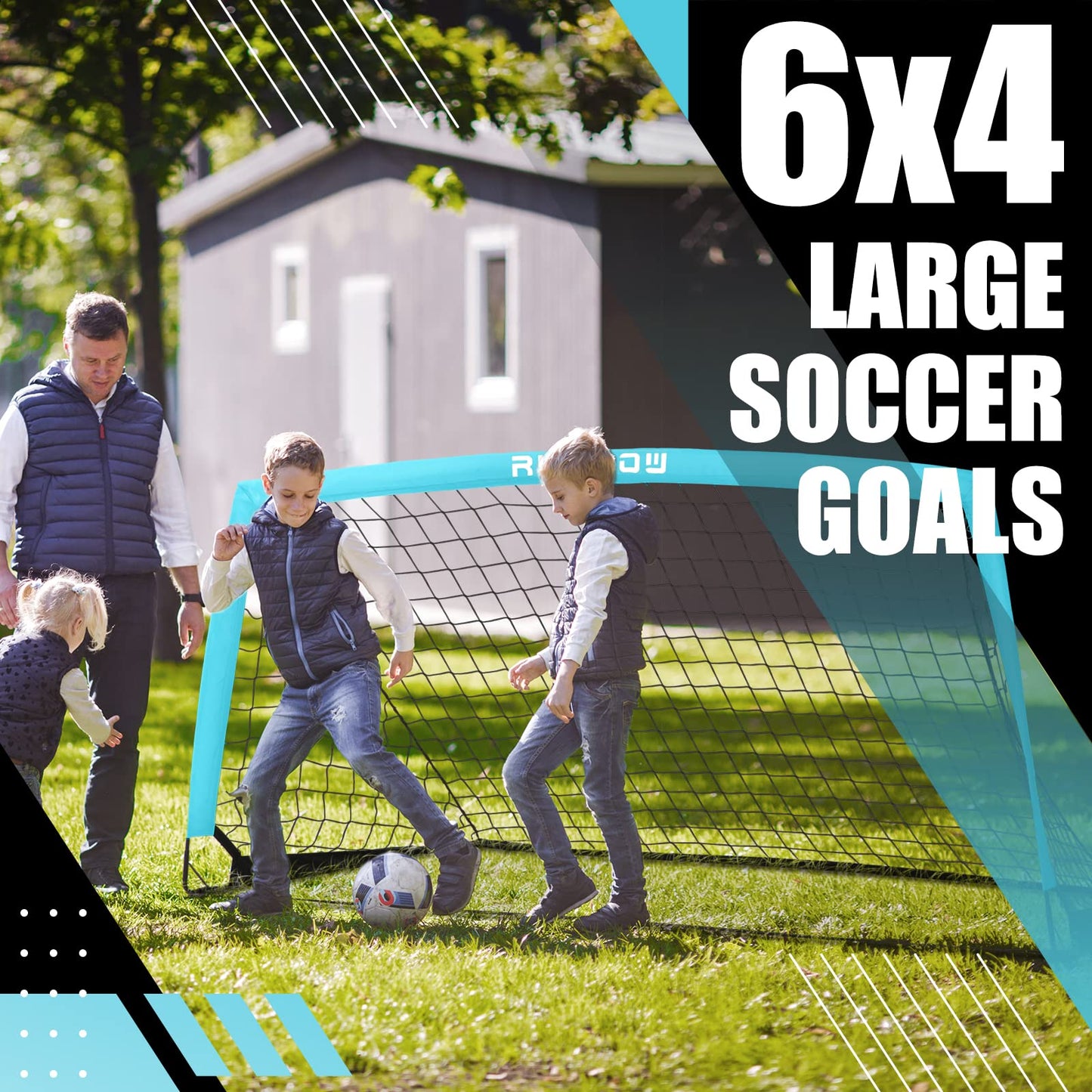 RUNBOW 6x4 ft Portable Kids Soccer Goal for Backyard Practice Soccer Net with Carry Bag (6x4 FT, Sky Blue, 1 Pack)