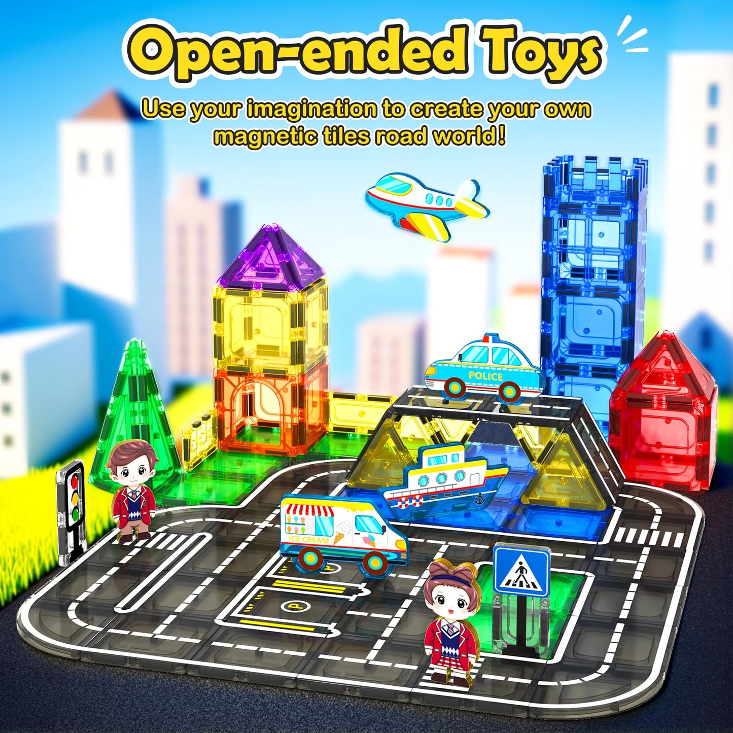 Magnetic Tiles Building Set with Magnet Car
