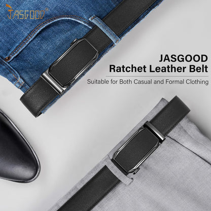 Mens Leather Ratchet Belt by JASGOOD 1.38" Width