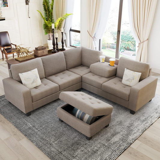 Merax L-Shape Sectional Sofa with Storage Ottoman