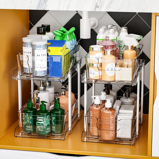 Clear 2-Tier Under Sink Organizer with Dividers