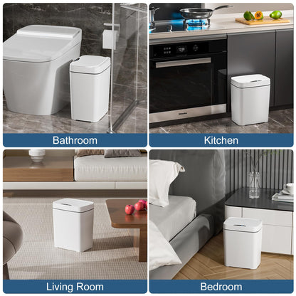 Vanpopubs 2 Pack 2.7 Gal Bathroom Trash Can with Lid, Automatic Trash Can Small Smart Garbage Can Touchless, Slim Motion Sensor Waterproof Plastic Trash Bins for Bedroom Office Kitchen Toilet