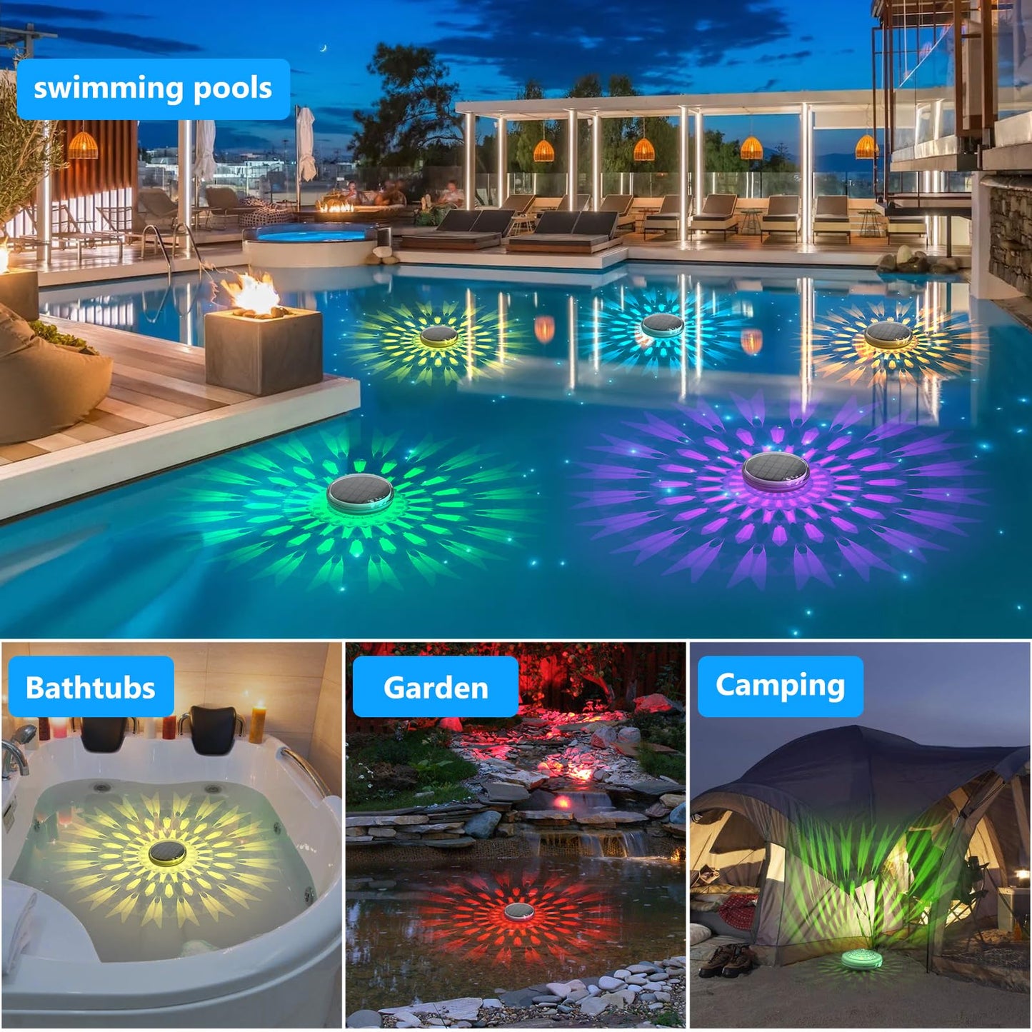 2 Pack Solar Floating Pool Lights with Remote