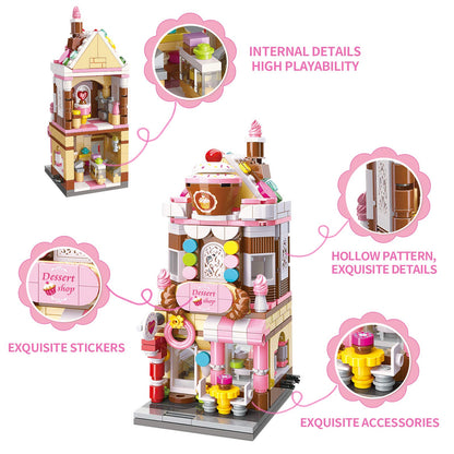 QMAN Girls Building Blocks Toy Dream Dessert House Building Kit Street-View Construction Educational Toy for Girls Age 6-12 and Up (344 Piece)