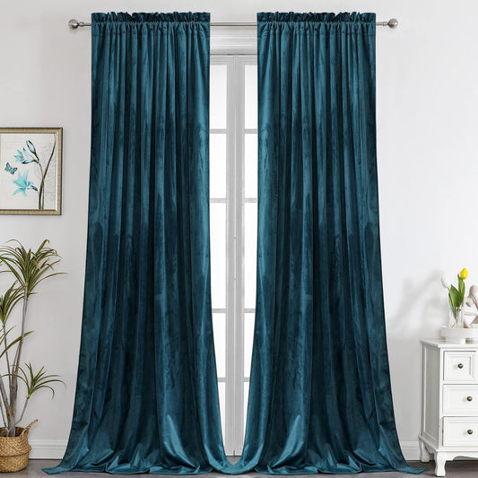 Benedeco Deep Teal Velvet Curtains for Bedroom Window, Super Soft Luxury Drapes, Room Darkening Thermal Insulated Rod Pocket Curtain for Living Room, W52 by L120 inches, 2 Panels