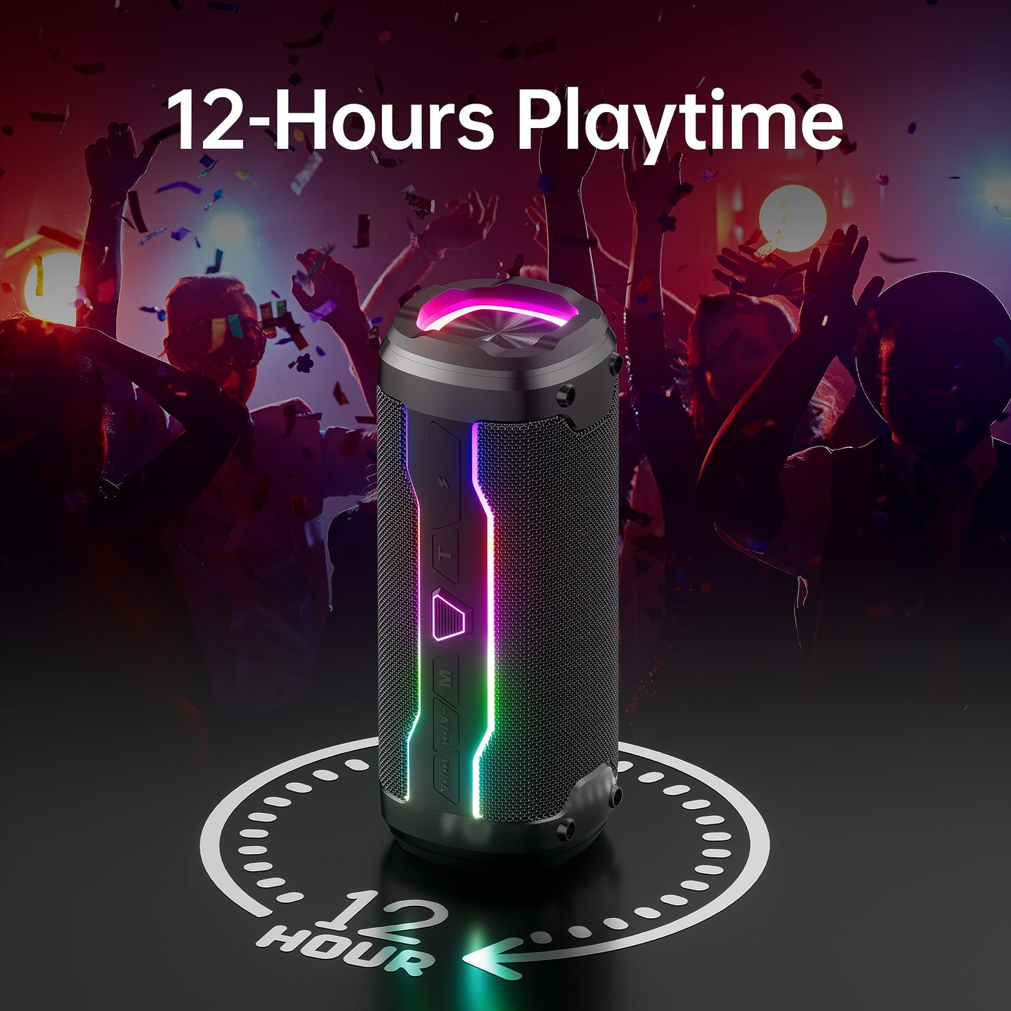 Bluetooth Speakers, Portable Bluetooth Speakers Wireless with 20W Loud Stereo Sound, IP7 Waterproof Shower Speaker Colorful Flashing Lights, Built-in Mic Hands-free Calling, for Outdoor Home Party