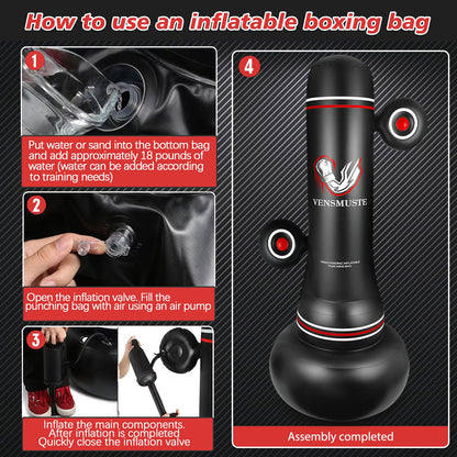 Vensmuste Punching Bag for Adults Teens, 69" Inflatable Freestanding Punching Bag with Boxing Gloves, Inflation Pump and Jump Rope, Suitable for MMA Karate Kickboxing Boxing