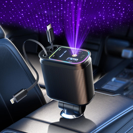4-in-1 Retractable Car Charger with Fast Charging