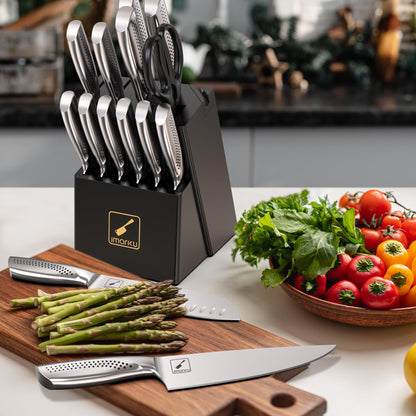 imarku 15-Piece Stainless Steel Knife Set with Block