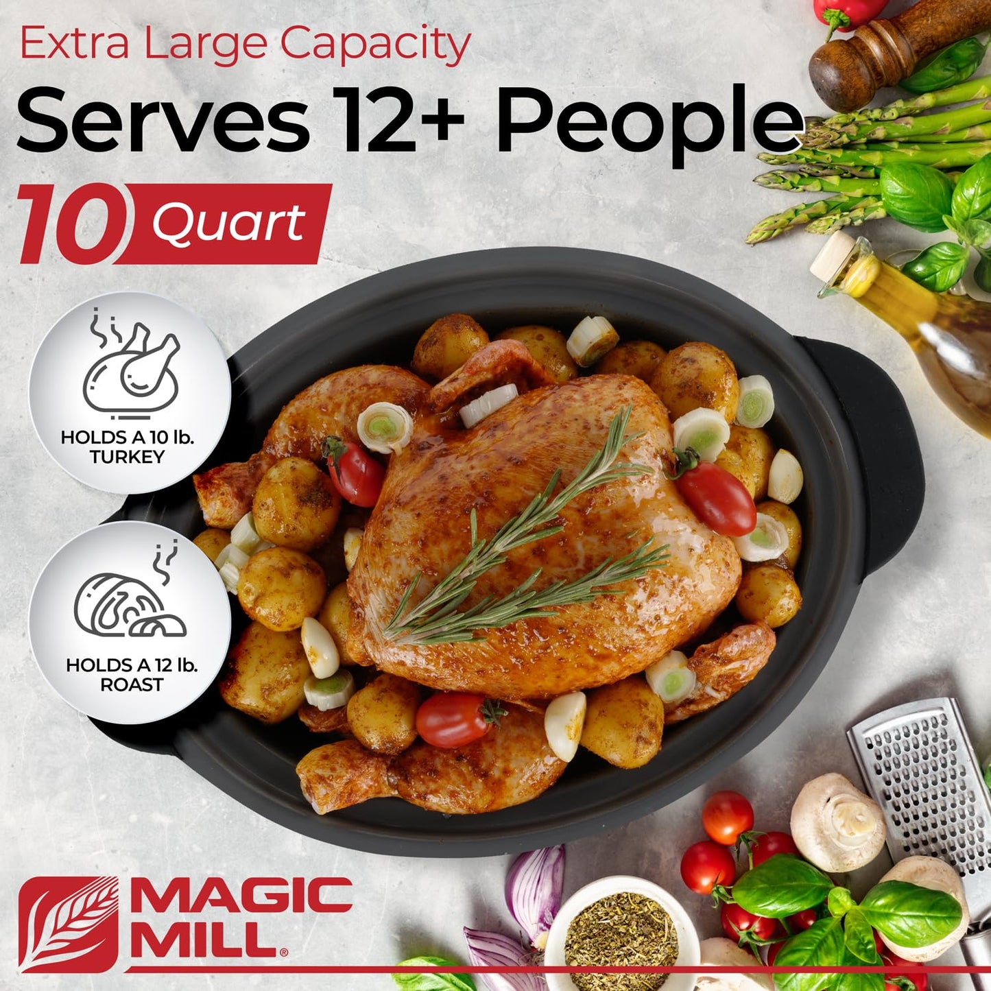 Magic Mill 10-Quart Slow Cooker with Glass Lid