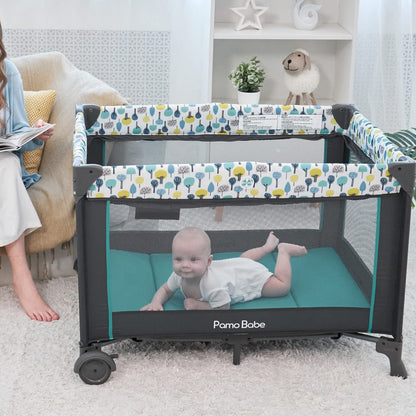 Pamo Babe Portable Crib for Baby, Portable Baby Playpen with Bassinet and Changing Table