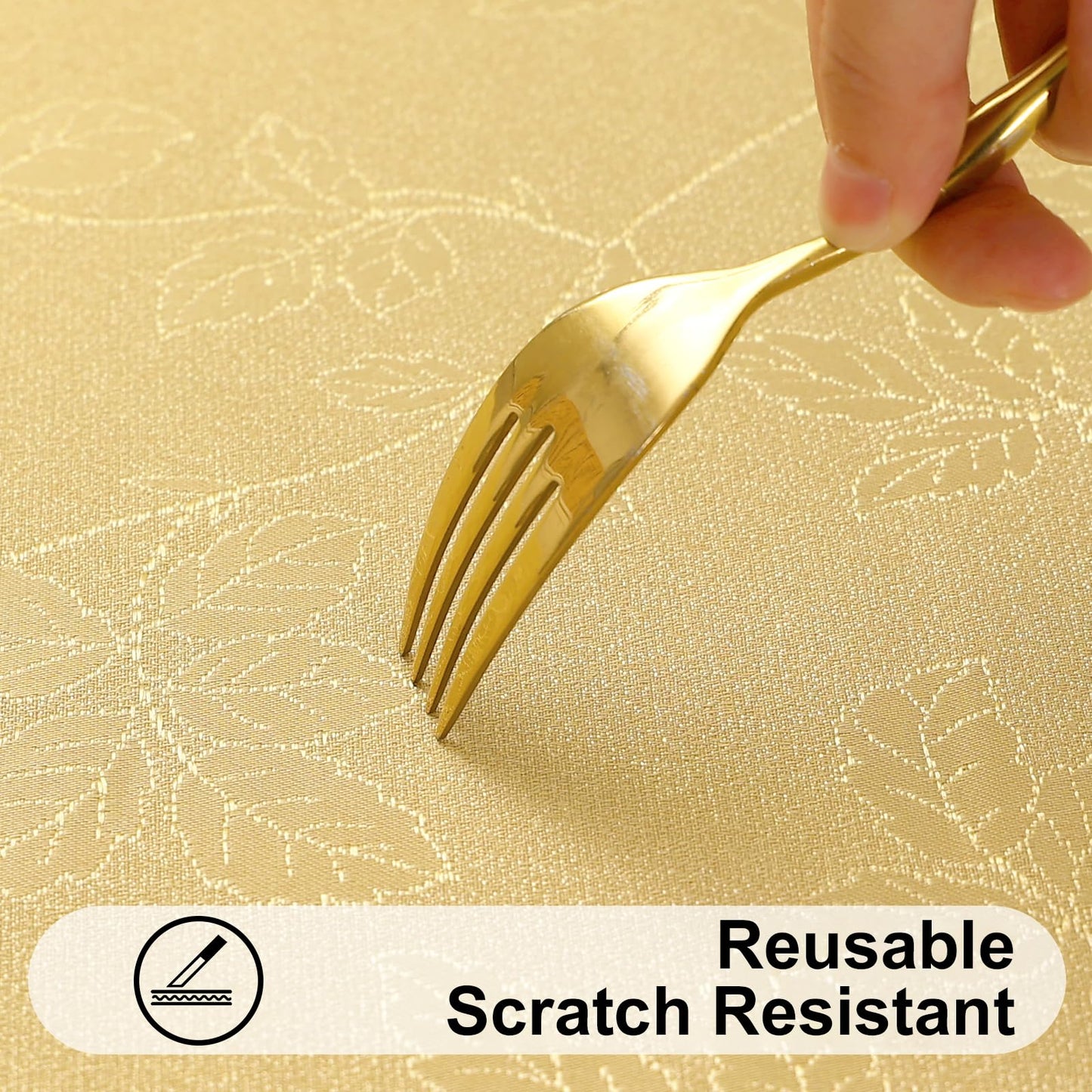 Moosfor Rectangle Tablecloth 60x102 Inch, Waterproof Damask Jacquard Table Cloth, Washable Fabric Table Covers for Dining, Parties, and Christmas Decor, Gold/Yellow