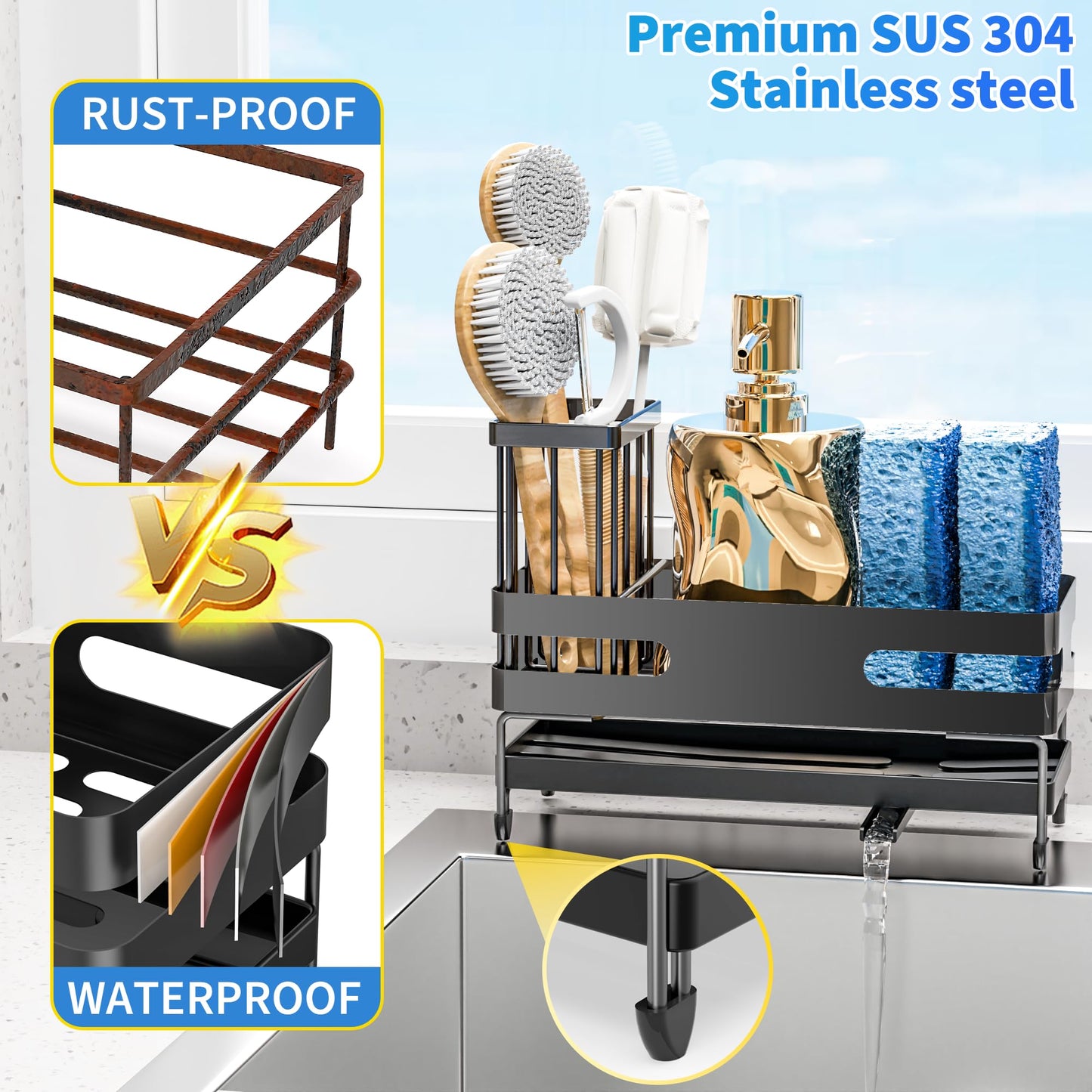 Sink Caddy with Self Drain Tray Organizer