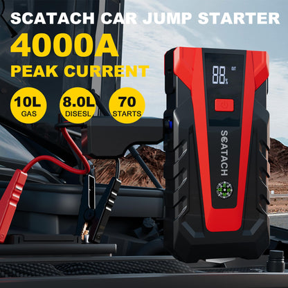 Scatach 011 Car Battery Jump Starter,4000A 12V Jump Starter Battery Pack (up to 10.0L Gasoline and 8.0L Diesel Engine), Portable Jump Box with 3 Modes Flashlight and Jumper Cable Black