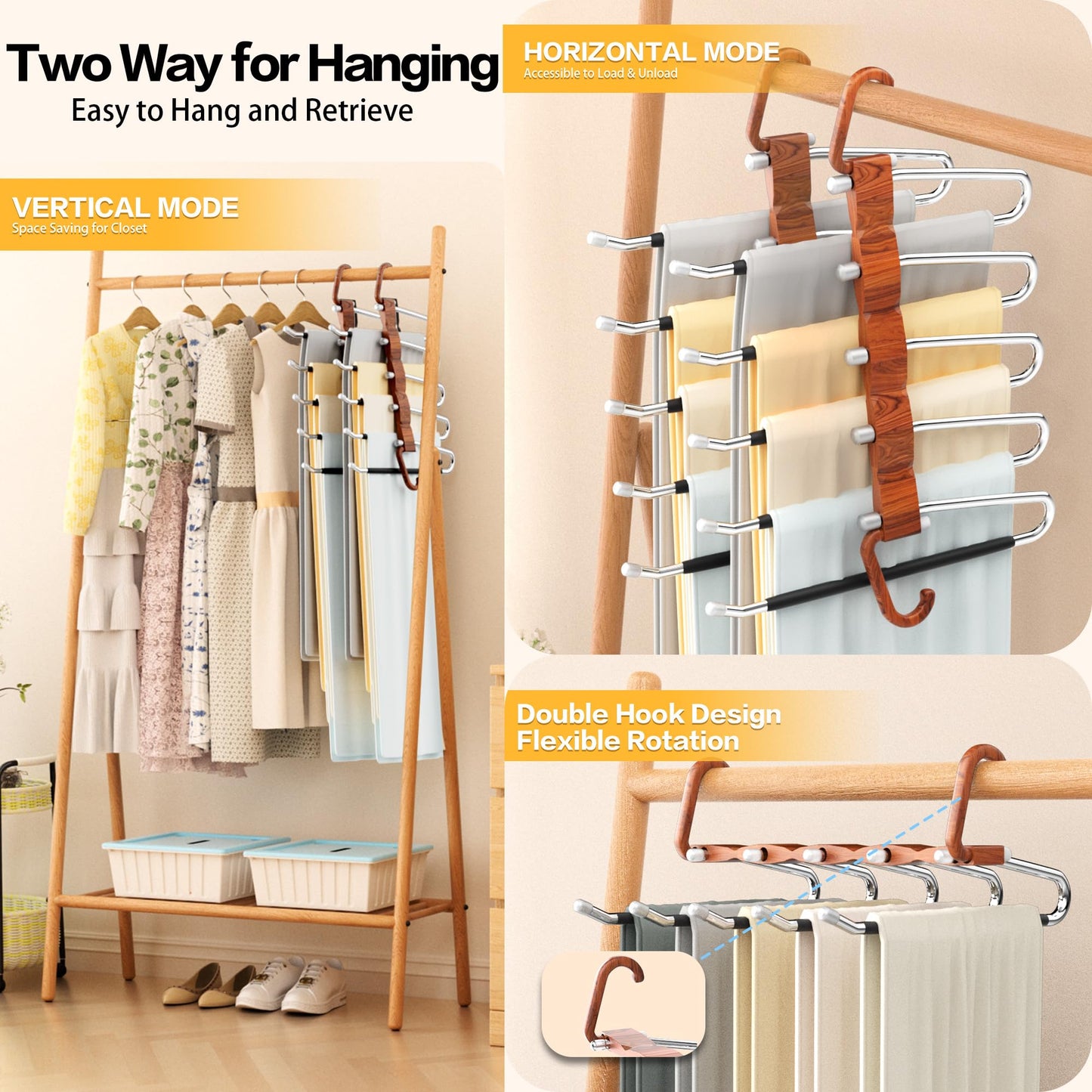 Space Saving Pants Hangers - 2 Pack Rack
