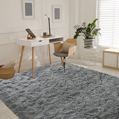 Iplusmall Grey Rug for Living Room, Large 5X8 Ft Soft Fluffy Shag Area Rug for Bedroom Nursery Room, Throw Shaggy Furry Carpet, Rectangle Faux Fur Plush Rugs for Kids Dorm Teen Room Home Décor