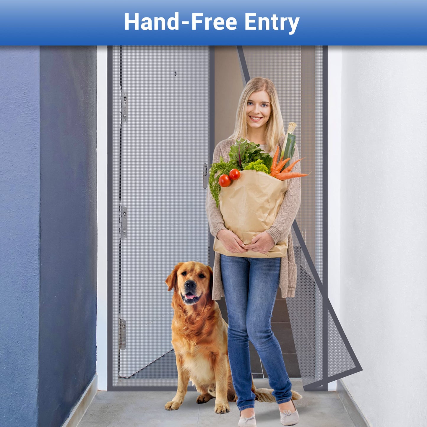 Fiberglass Magnetic Screen Door Mesh - Heavy Duty Magic Door Screen Closure with Magnets for Sliding, Patio, French, Front and Back Door, Kid and Pet Friendly, Easy Install
