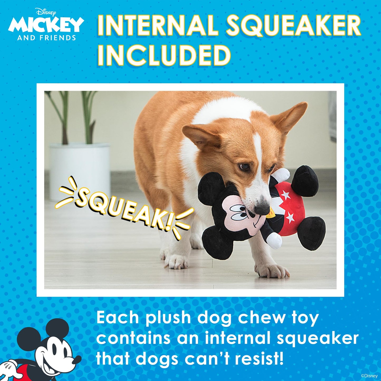 Mickey Mouse Plush Squeaky Dog Toy by Disney
