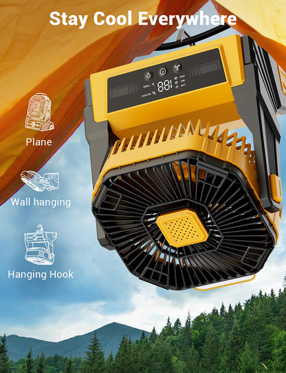 Portable Camping Fan with Lights and Battery