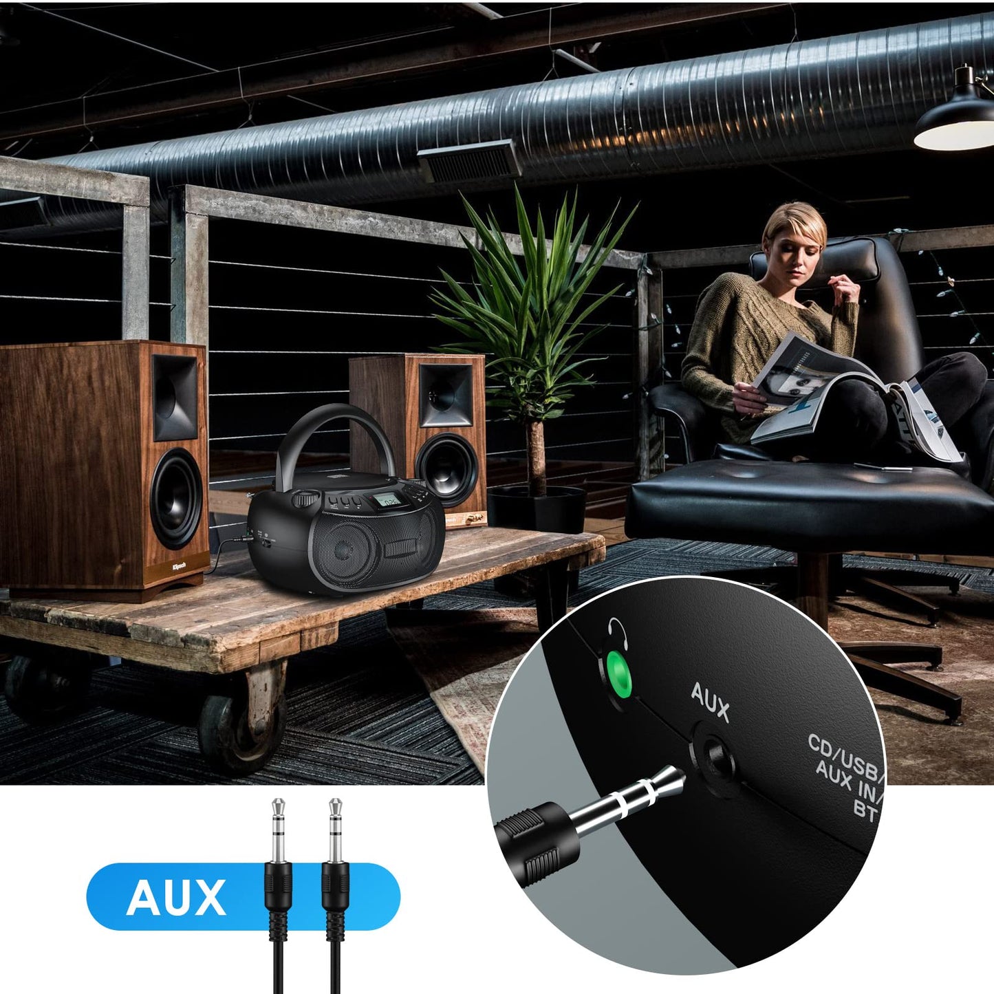Gueray Portable CD Player Boombox with Bluetooth