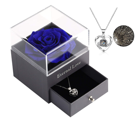 Preserved Flower Rose Necklace Gift Set for Her