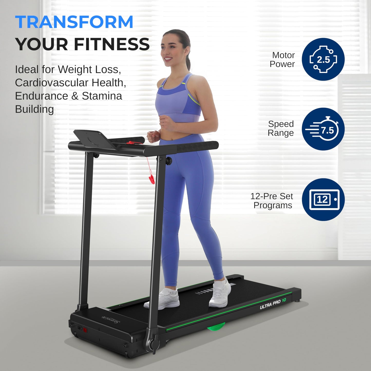 SereneLife Compact Folding Treadmill with 2.5HP Motor - Walking Pad with Integrated Smart App Functionality | Space-Efficient Design | Advanced LED Metrics Display - Compatible with Fitness Apps