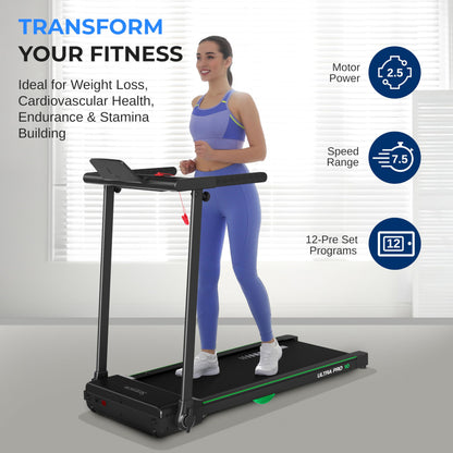 SereneLife Compact Folding Treadmill with 2.5HP Motor - Walking Pad with Integrated Smart App Functionality | Space-Efficient Design | Advanced LED Metrics Display - Compatible with Fitness Apps