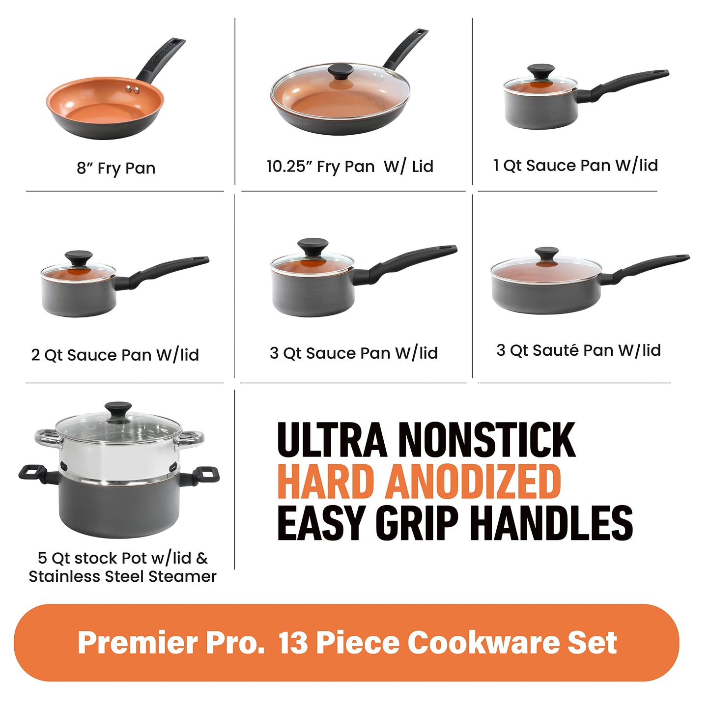 Gotham Steel Pro 13 Piece Pots and Pans Set Non Stick Cookware Set, Hard Anodized Cookware Sets, Pot and Pan Set, Kitchen Cookware Sets, Non Toxic Ceramic Cookware Set, Dishwasher Safe……