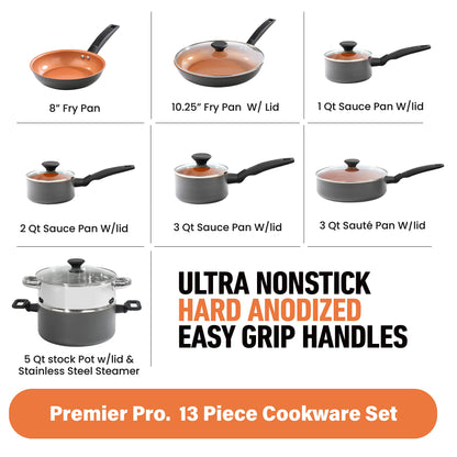Gotham Steel Pro 13 Piece Pots and Pans Set Non Stick Cookware Set, Hard Anodized Cookware Sets, Pot and Pan Set, Kitchen Cookware Sets, Non Toxic Ceramic Cookware Set, Dishwasher Safe……