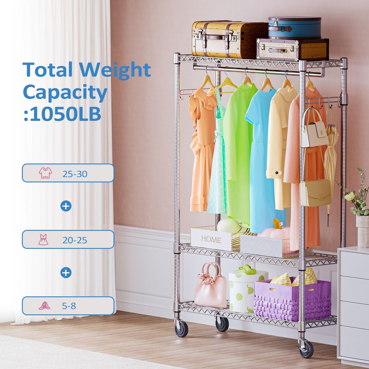 3-Tier Heavy Duty Garment Rack with Wheels